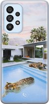 Hoesje geschikt voor Samsung Galaxy A53 - Tijger zwembad - Soft Case - TPU - Print - Blauw - ELLECHIQ
