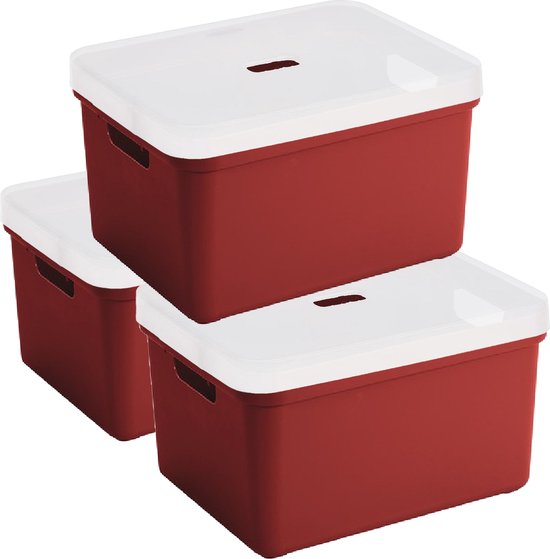 3x Boîte de rangement Sunware /panier/boîte de 32 litres en plastique rouge  avec... | bol.com
