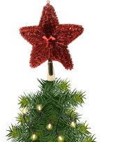 Kerstboom piek/topper - ster - glitter rood - kunststof - 23 cm