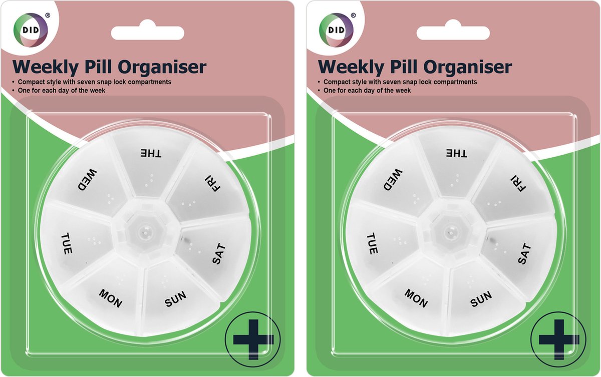 Multipak van 2x stuks medicijnen doos/pillendoosjes 7-vaks wit met de dagen van de week 9 cm - Geneesmiddelen bewaarbox