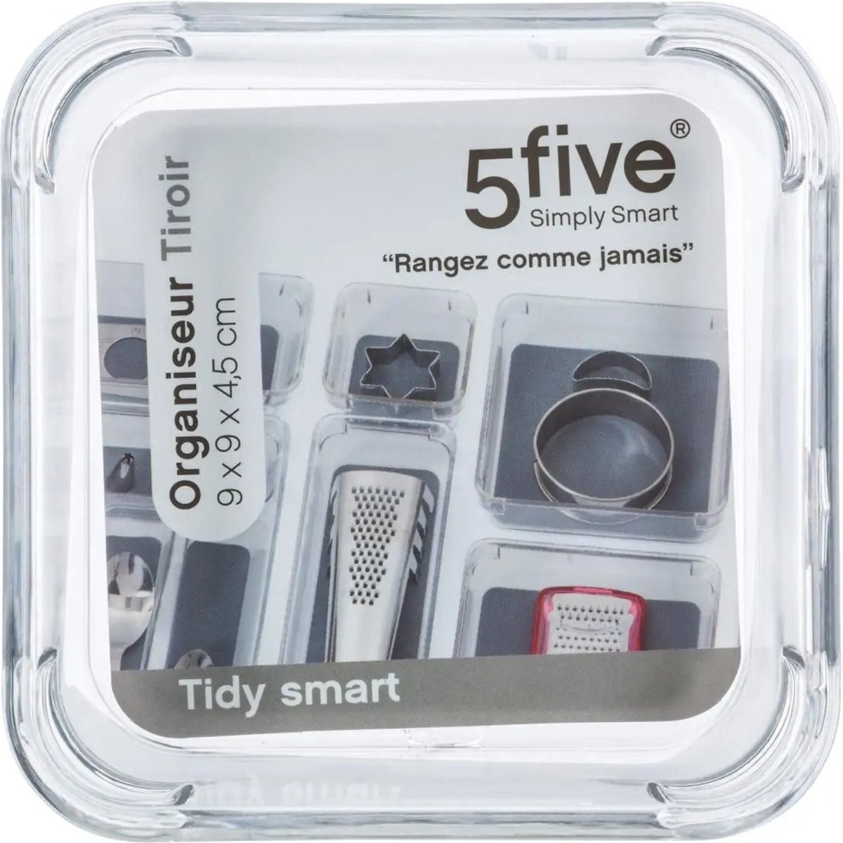 5five Tidy Smart opbergbak van PET-kunststof - Transparant, 9 x 9 x 4,5 cm