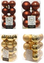 Kerstversiering kunststof kerstballen kleuren mix goud/terra bruin 4 en 6 cm pakket van 80x stuks