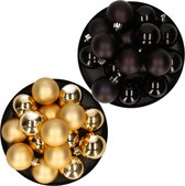 Kerstversiering kunststof kerstballen kleuren mix goud/zwart 4 en 6 cm pakket van 80x stuks