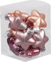 12x Sterretjes kersthangers/kerstballen van glas cherry roze - 4 cm - mat/glans - Kerstboomversiering