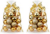 40x stuks kunststof/plastic kerstballen goud mix 6 cm in giftbag - Kerstboomversiering/kerstversiering