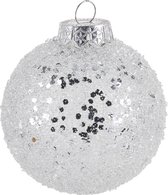 4x Zilveren glitter kerstballen kunststof 8 cm type 1 - Kerstboomversiering zilver