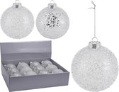 9x Zilveren glitter kerstballen kunststof 10 cm type 1 - Kerstboomversiering zilver