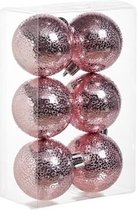 18x Roze kunststof kerstballen 6 cm - Cirkel motief - Onbreekbare plastic kerstballen - Kerstboomversiering roze