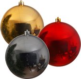 3x Grote kerstballen rood goud en zilver van 25 cm glans van kunststof - Winkel/etalage kerstversiering