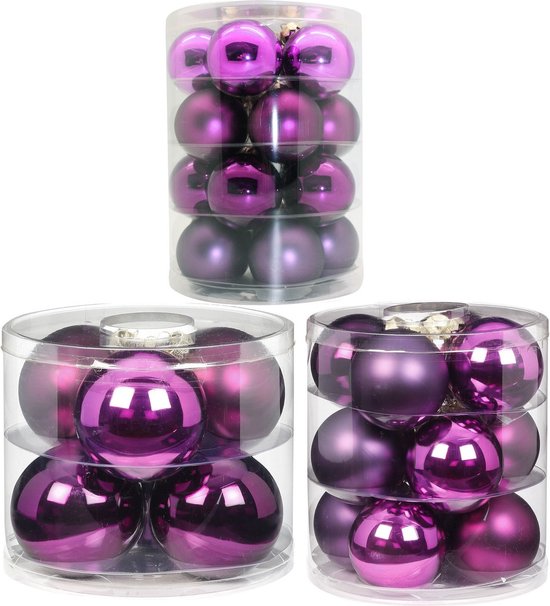 Kerstversiering glazen kerstballen paars 6810 cm pakket van 38x stuks