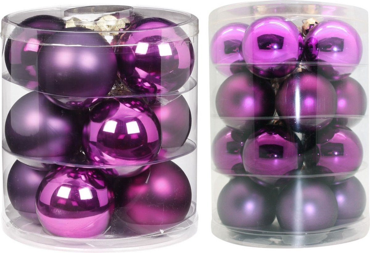 Kerstversiering glazen kerstballen 6-8 cm paars pakket van 32x stuks - Paarse kerstboom ballen