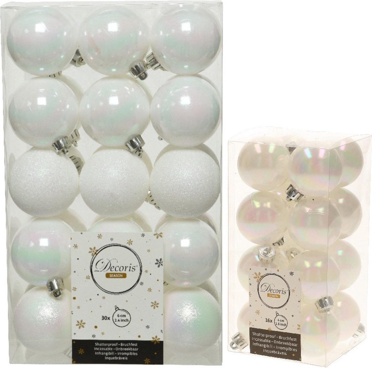 Kerstversiering kunststof kerstballen parelmoer wit 4-6 cm pakket van 46x stuks - Kerstboomversiering