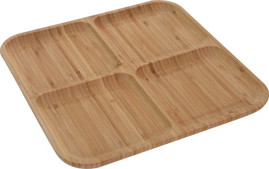 Foto: 1x serveerplanken borden 4 vaks van bamboe hout 30 cm keuken kookbenodigdheden tapas hapjes presenteren serveren vakkenbord plank serveerborden serveerplanken