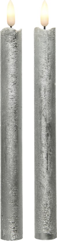 Lumineo led kaarsen - 4x st - zilver - 24 cm - dinerkaarsen - Woondecoratie - Elektrische kaarsen