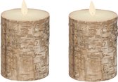 2x Bruine berkenhout kleur Led kaarsen / stompkaarsen 10 cm - Luxe kaarsen op batterijen met bewegende vlam