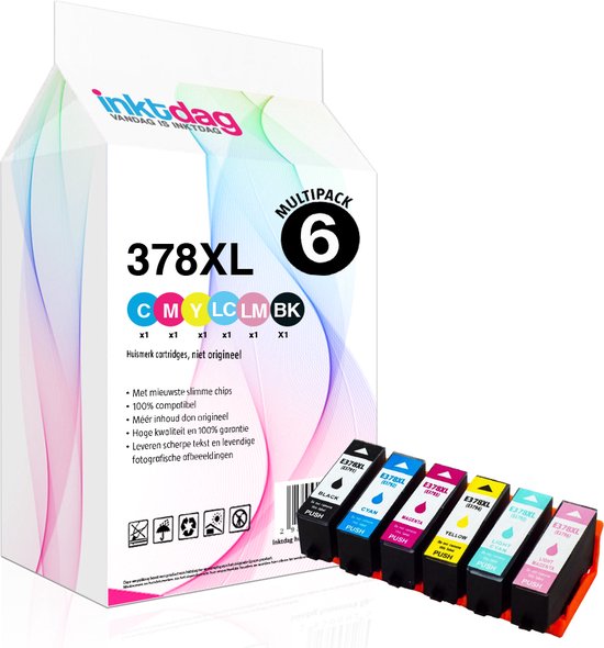 Inktdag  Inktcartridge voor de Epson 378XL/ Epson 378 Multipack ( 6 stuks) voor  Epson Expression Photo XP-8500, XP-8505, XP-8600, XP-8605, XP-8606