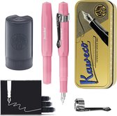 Kaweco - Cadeauset - (5delig) - Vulpen FROSTED SPORT BLUSH Fountain Pen - Breed - Vintage blikje - Nostalgic Octagonal Clip Chrome - Patronen houder - Vullingen