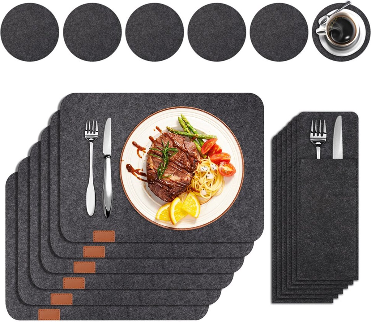 Placemats 18delig antislip vilten placemats set voor eettafel