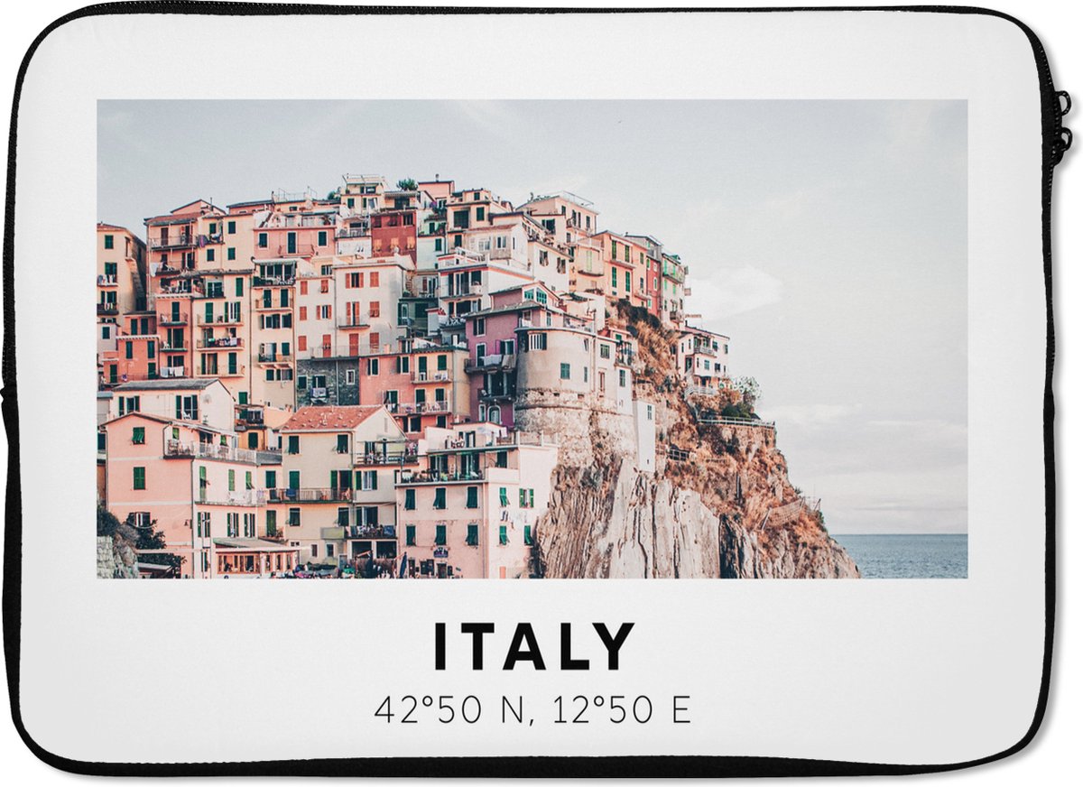 Laptophoes 14 inch - Cinque Terre - Italië - Amalfi - Zee - Laptop sleeve - Binnenmaat 33x23 cm - Zwarte achterkant