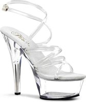 Pleaser - KISS-206 Sandaal met enkelband, Paaldans schoenen - Paaldans schoenen - 35 Shoes - Zwart/Zilverkleurig