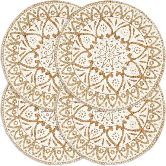 vidaXL Placemats 4 st rond 38 cm jute wit