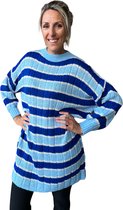 Super zachte trui/tuniek gestreept kobalt blauw , licht blauw 1 maat draagbaar tot maat 46