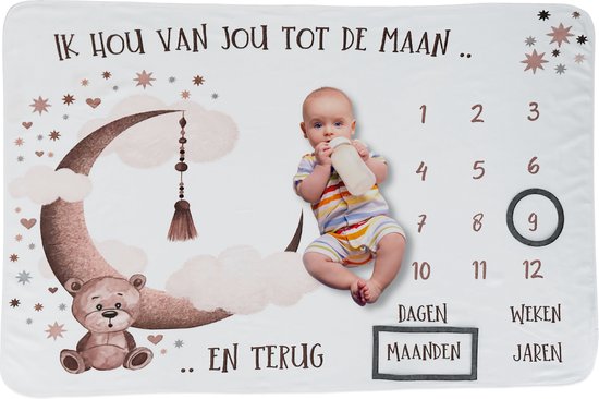 Babydeken met mijlpaalmotief, zachte maandelijkse polyesterdeken, herbruikbaar, zachte grote deken als speelmat voor meisjes en jongens