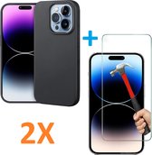Soft TPU Zwart hoesje Silicone Case + 2 stuks Glas Screenprotector -  Geschikt voor: iPhone 13 Pro Max