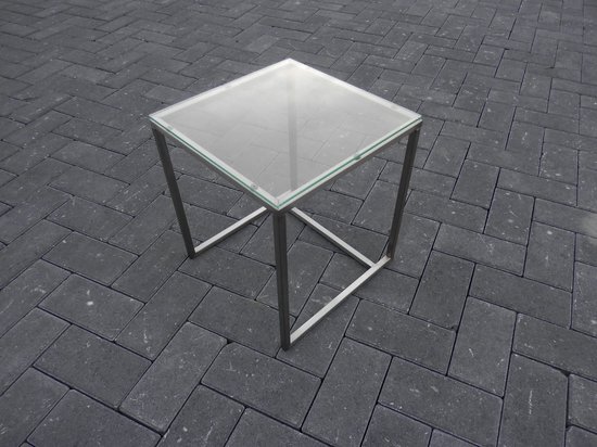 Huhote C-vormige bijzettafel, glazen bijzettafel voor bank, sofa tafel met metalen frame, zetel voor woonkamer, slaapkamer, nachtkastje, zwart