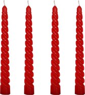 Comforder Set van 4 Gedraaide Kaarsen - 19cm Rood - Lange Draai Dinerkaarsen - Swirl/Twist Candles