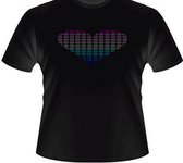 LED - T-shirt - Zwart - RGB - Hartje - S