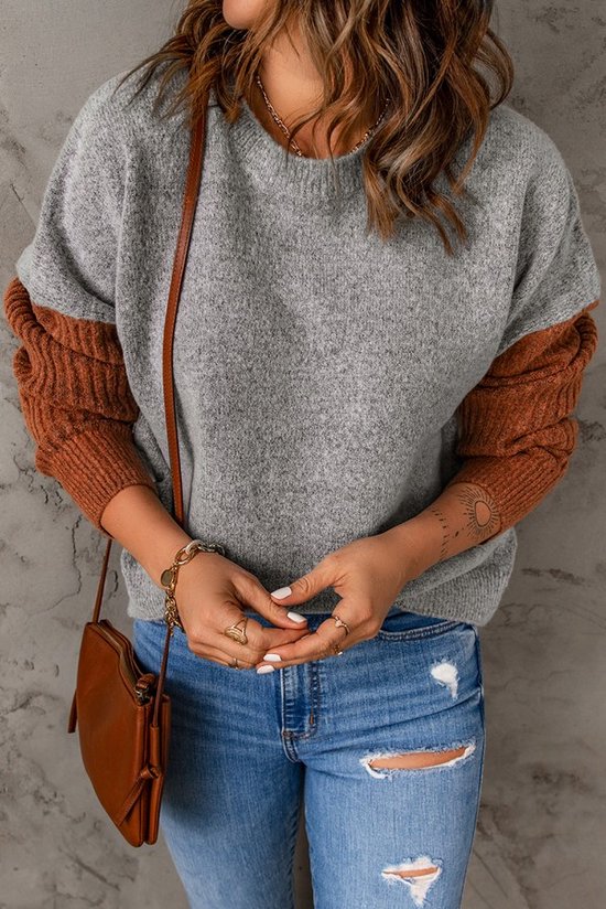 Trui Sweater Dames - Colorblock Grijs - Tacey - Maat XL