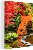 Canvas schilderij - Bomen - Stenen - Pad - Natuur - Japans - Schilderijen op canvas - 90x120 cm - Canvasdoek - Muurdecoratie