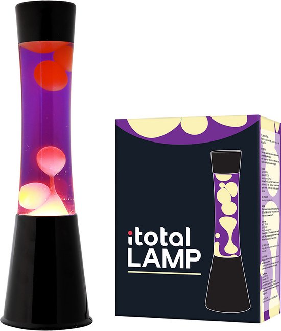 i-Total Lavalamp - Lava Lamp - Sfeerlamp - 40x11 cm - Glas/Aluminium - 30W - Paars met gele Lava - Zwart - XL1789