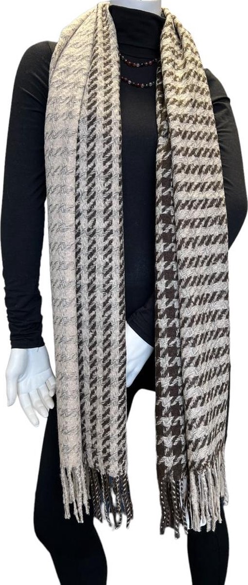 Sjaal- Warme sjaal- Beste kwaliteit dames sjaal- Zijde zacht shawl- Omslagdoek 9133900- Zwart/wit- 205/75 cm