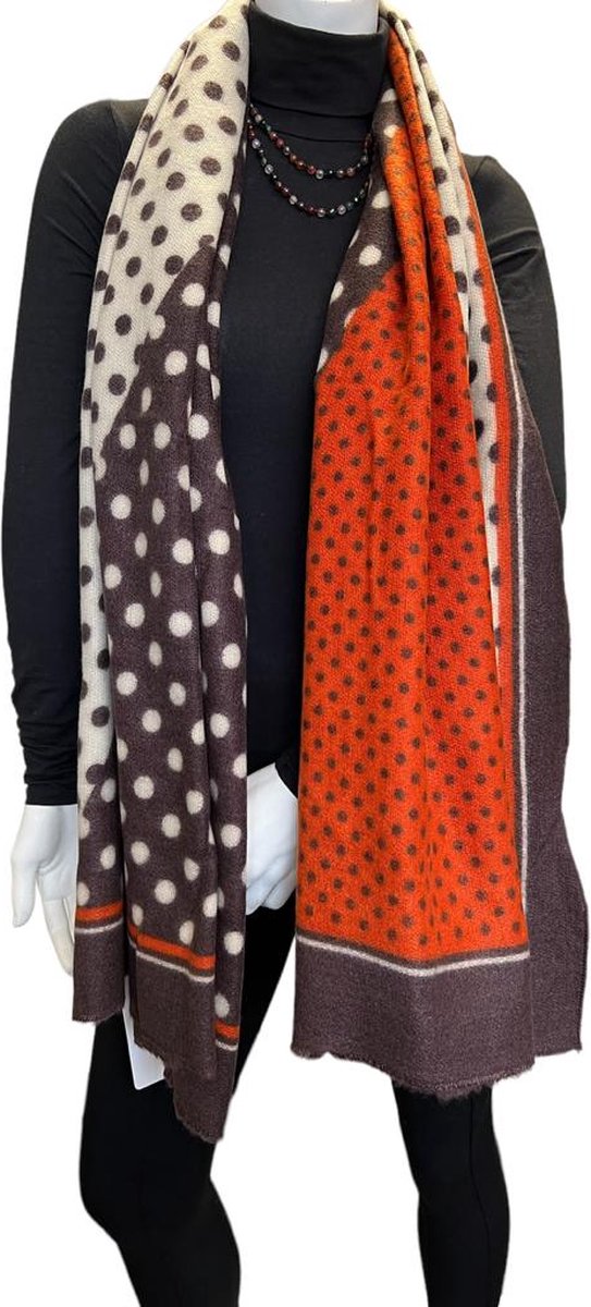 Sjaal- Warme sjaal- Beste kwaliteit dames sjaal- Luxe zijde zacht shawl- Omslagdoek 9133203- Bruin/oranje- 180/85 cm