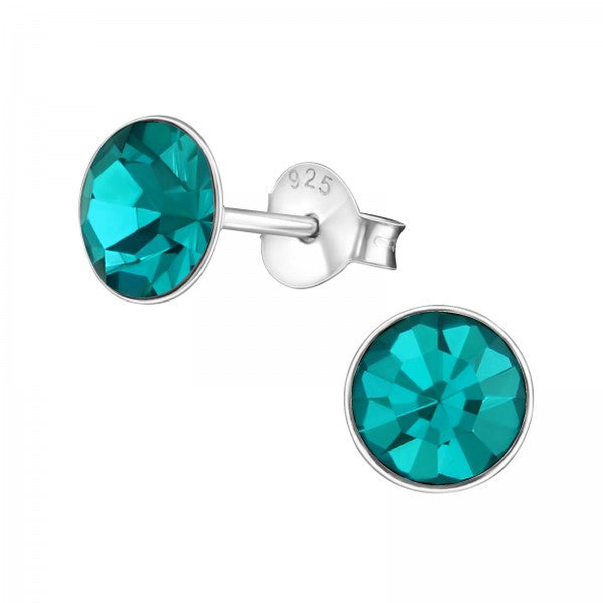 Zilveren oorknop, Lebowski kristal Blue Zircon (8mm)