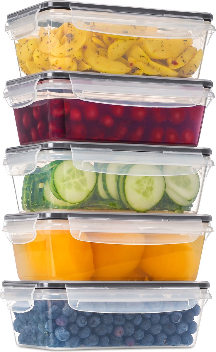 Stosh Vershoudbakjes - Meal Prep Bakjes - Lunchbox - Diepvriesbakjes - Vershouddoos - 5 Stuks - 1050ML - PLASTIC - BPA vrij