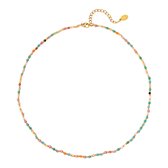 Ketting gekleurde stenen kralen - Yehwang - Kralenketting - One size - Goud/Multi