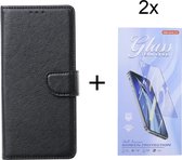 LG K52 - Bookcase Zwart - portemonee hoesje met 2 stuk Glas Screen protector