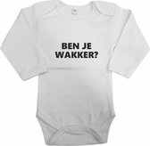 Baby rompertje - Ben je wakker? - Romper lange mouw wit - Maat 62/68