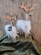 Kerst - Houten - Rendier met Pluche - Set van 2 - Hoog 15 en 20 cm - Decoratie