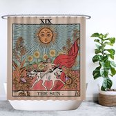 Ulticool Douchegordijn - Zon Natuur Bloemen Tarot Horoscoop Vintage Retro - 180 x 200 cm - semi Transparant - met 12 Ringen Wit - anti schimmel - Multi Color