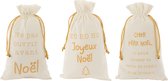 J-Line Zak Kerst Frans Velvet Wit/Goud Medium Assortiment Van 3/ Set van 6 stuks