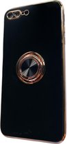 iPhone 7/8 Plus hoesje met ring - Kickstand - iPhone - Goud detail - Handig - Hoesje met ring - 5 verschillende kleuren - zalm roze - Grijs/blauw - Donker groen - Zwart - Paars