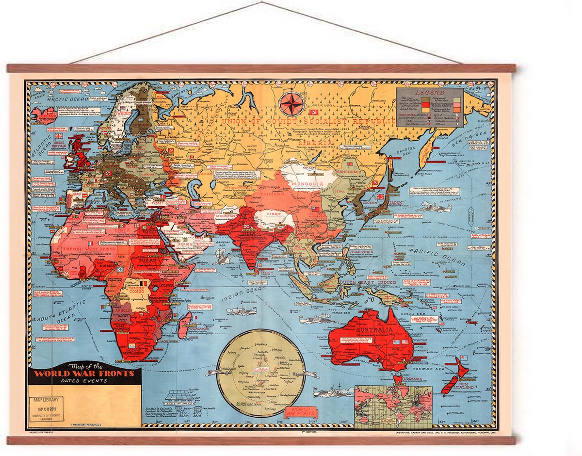 Esque Poster In Posterhanger - Tweede Wereldoorlog Fronten - 50x70 cm - Kader Hout - Ophangsysteem - Educatief - Historisch