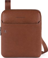 Piquadro Black Square Crossbody Bag Expandable iPad 11"/ Pro 9.7" Front Pocket Tobacco Leather