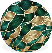 WallCircle - Wandcirkel - Muurcirkel - Abstracte achtergrond met goud en groen - Aluminium - Dibond - ⌀ 30 cm - Binnen en Buiten