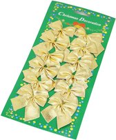 12 Stuks - Gouden Kerststrikken - 6 x 5.6 cm - Stof - Kerst Strikken - Kerstdecoratie - Kerstboom Decoratie - Kerstsfeer – Christmas