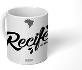 Mok - Recife tekening met sierlijke letters - zwart wit - 350 ML - Beker